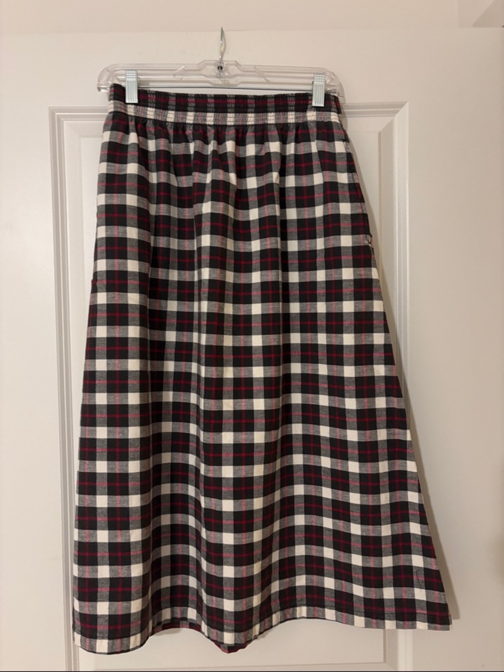 L.L. Bean Black, White & Red Plaid Skirt
